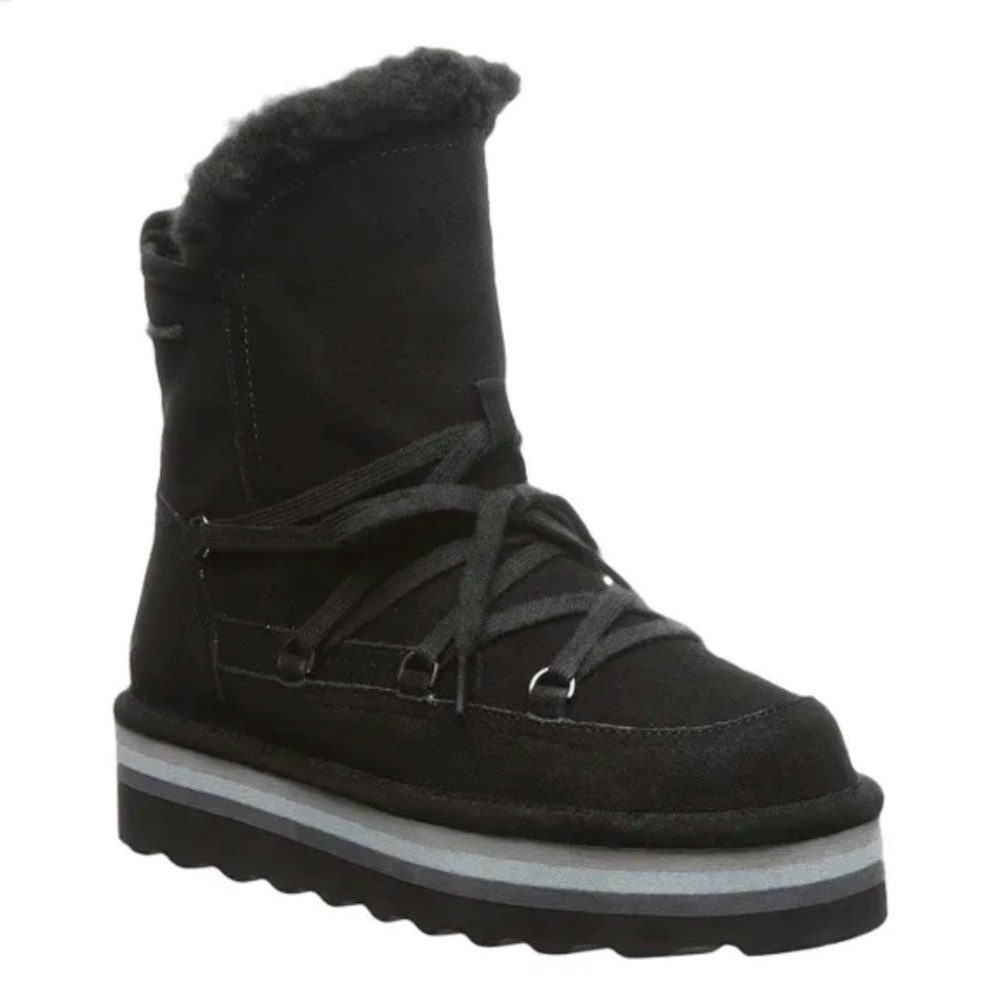 BEARPAW Retro Mondi Platform Boots Black Suede Youth 2 NWT